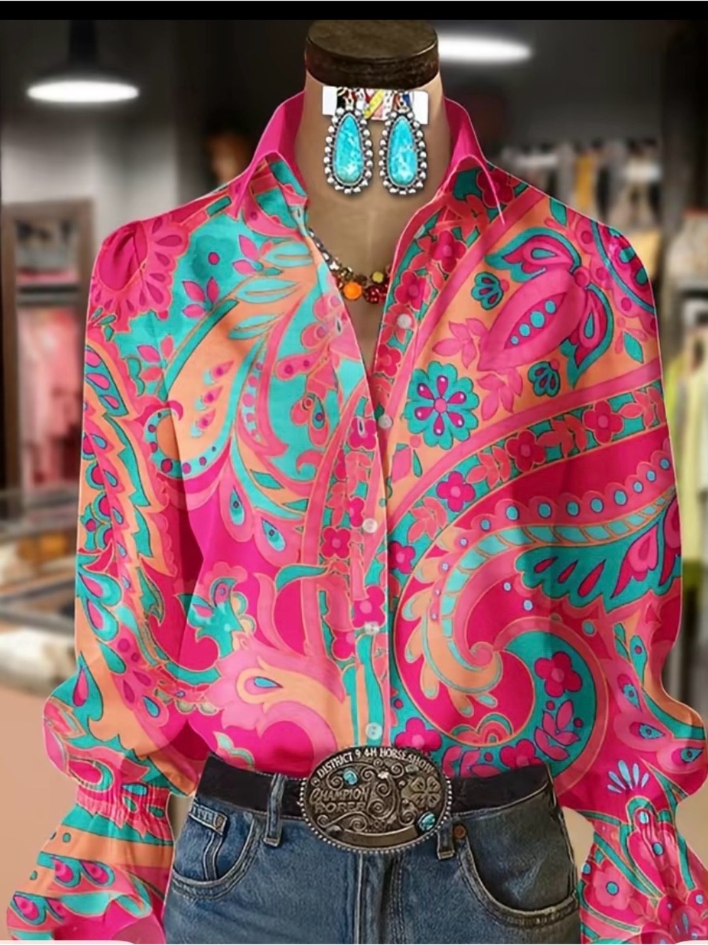 Cherrybetty Retro Paisley Floral Print Blouse